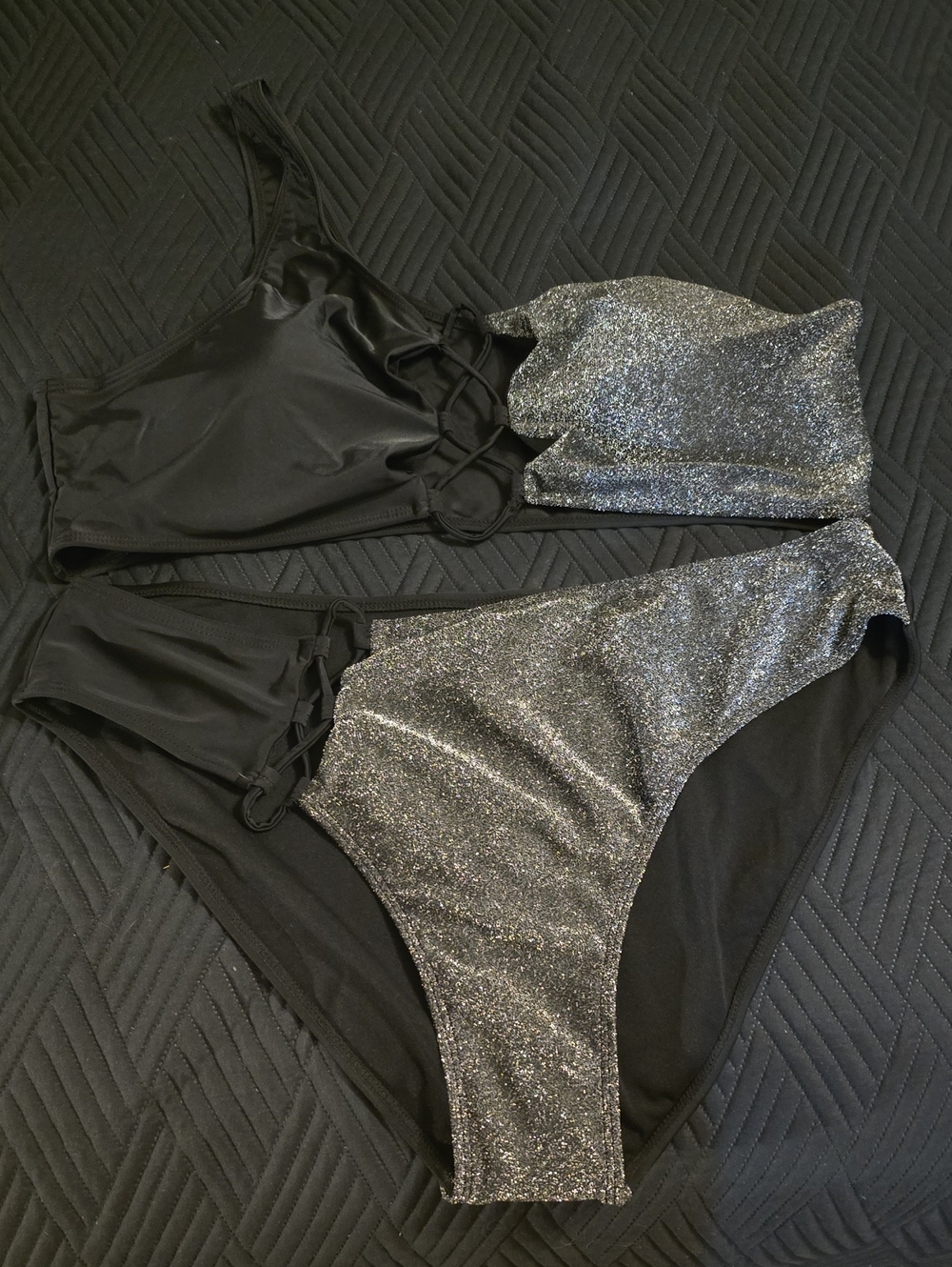 Black Glitter Accent Bikini Set